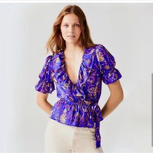 NWT BA&SH Chella Floral Ruffled top L/SZ 8